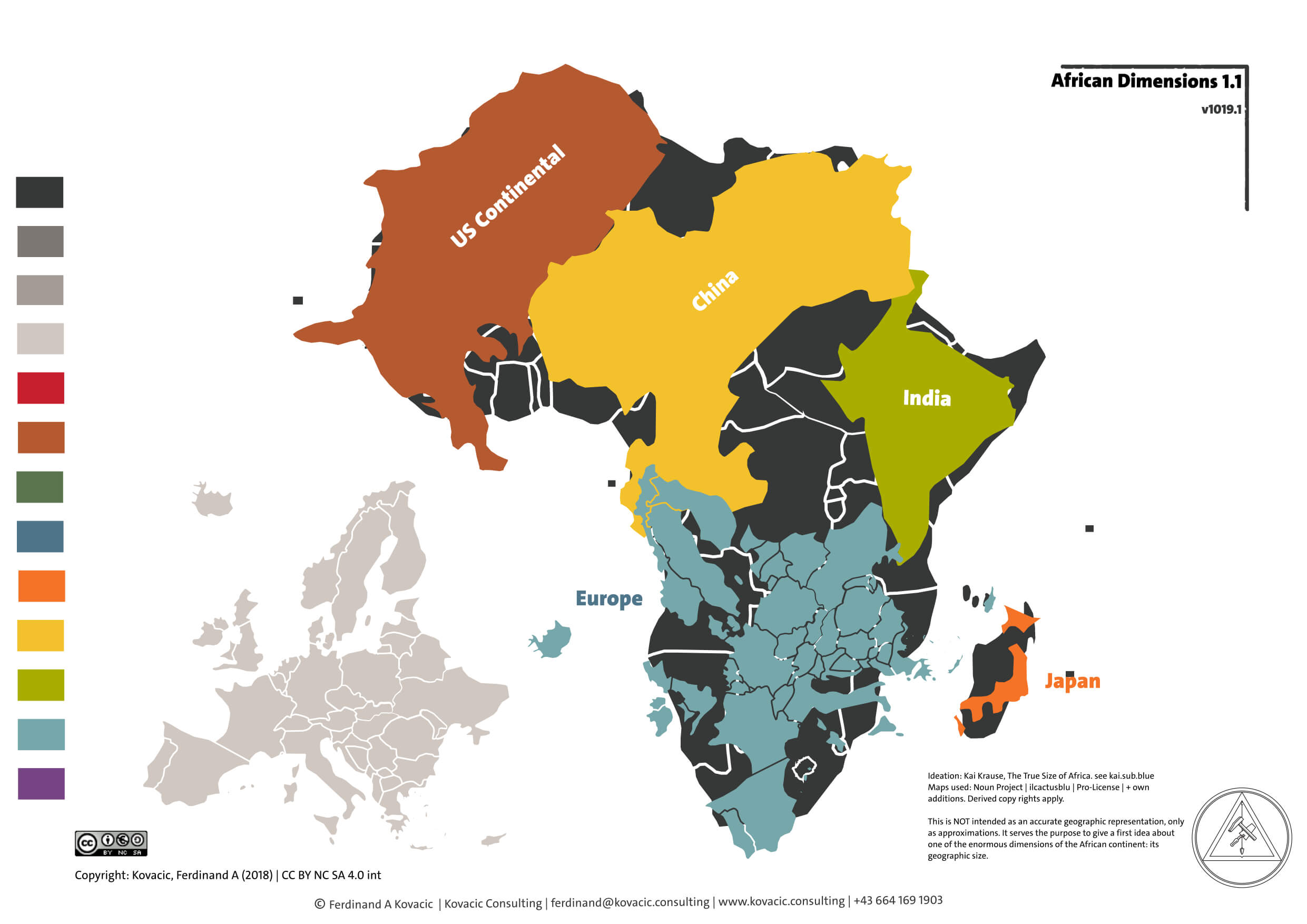 African Dimensions. Map. Kai Krause. USA. China. India. Europe
